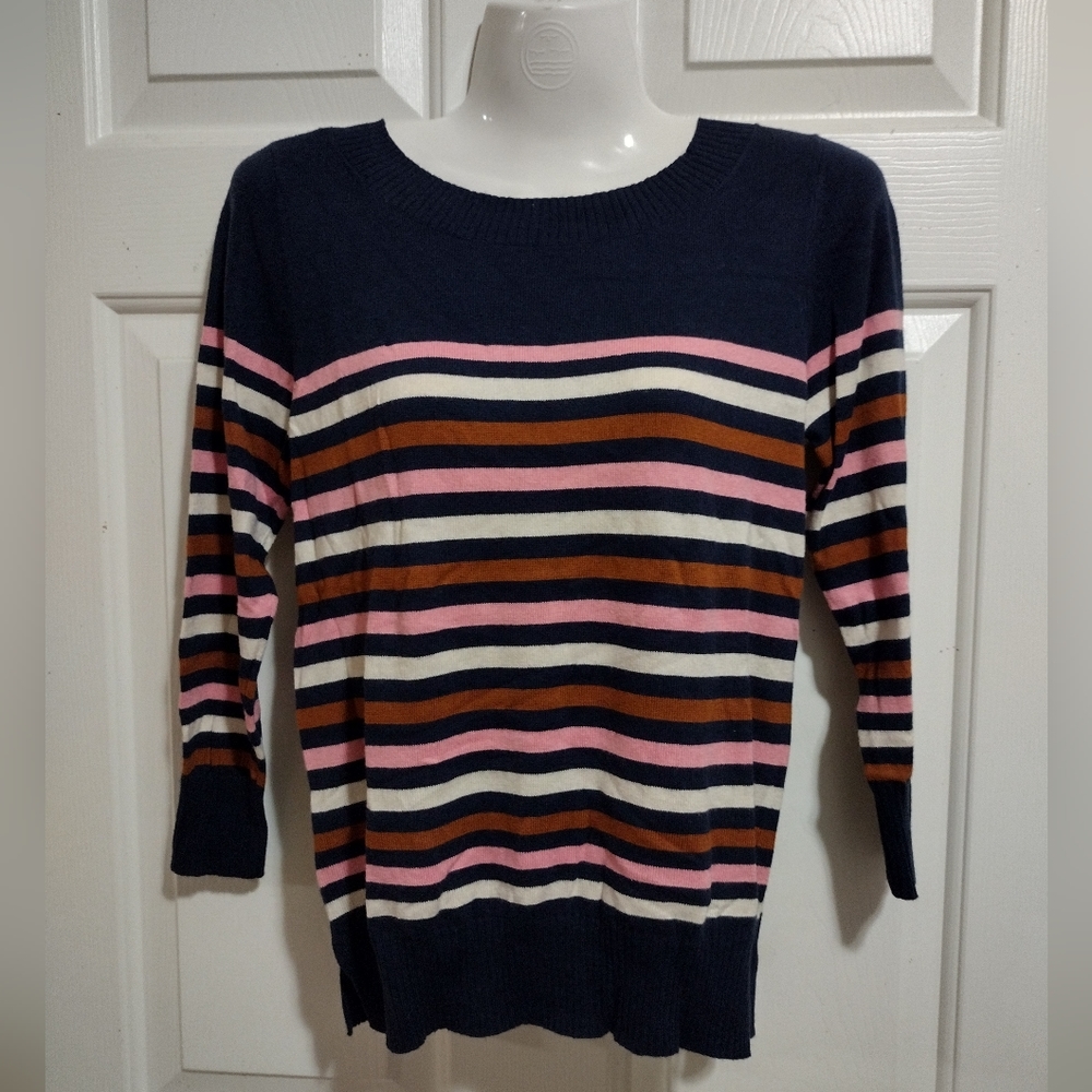 LOFT Outlet Navy Blue Colorblock Striped Sweater Size XS 🆕